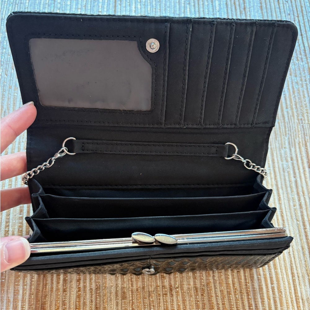 Black Croc-Embossed Clutch with Chain Strap - Picture 3 of 4